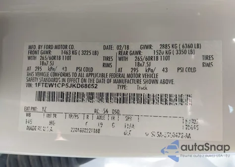 2018 Ford F-150 Xlt from USA, damaged, VIN 1FTEW1CP5JKD68652